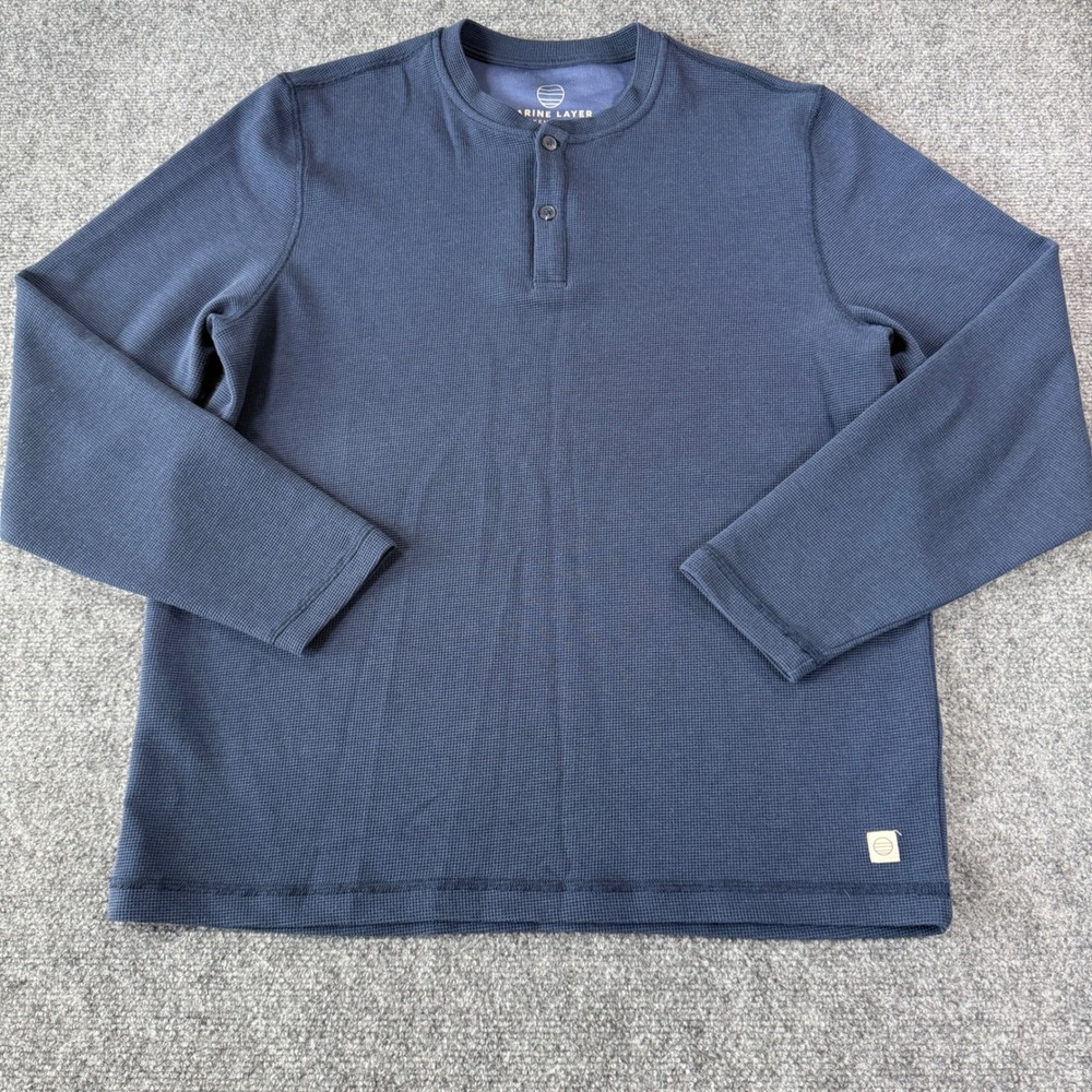 Marine Layer Henley Shirt Waffle Knit Long Sleeve Blue Size L Gorpcore